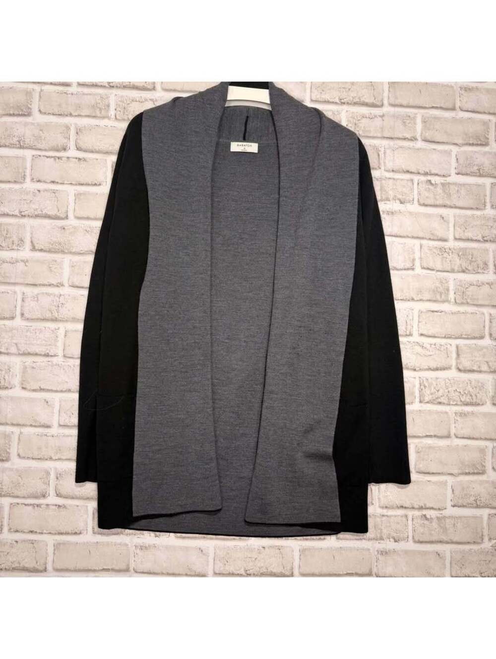 Babaton Merino Wool Black and Gray Open-Front Cardigan Sweater Women's M